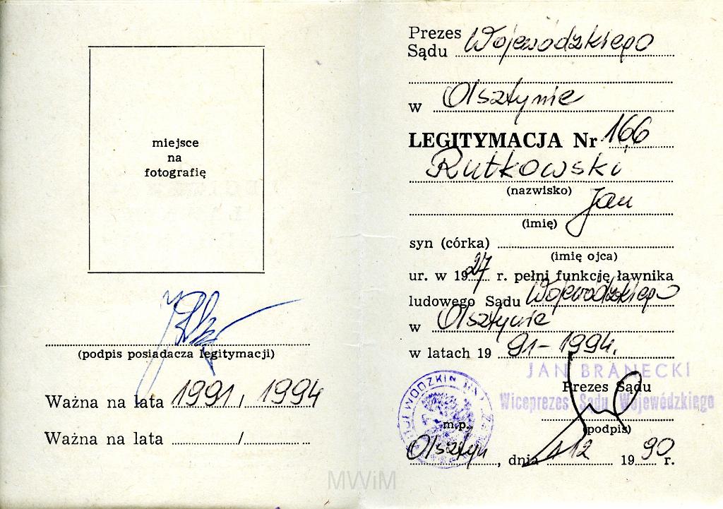 KKE 3271-2.jpg - Legitymacja Ławnika Ludowego, Jana Rutkowskiego, Oslztyn, 1990 r.